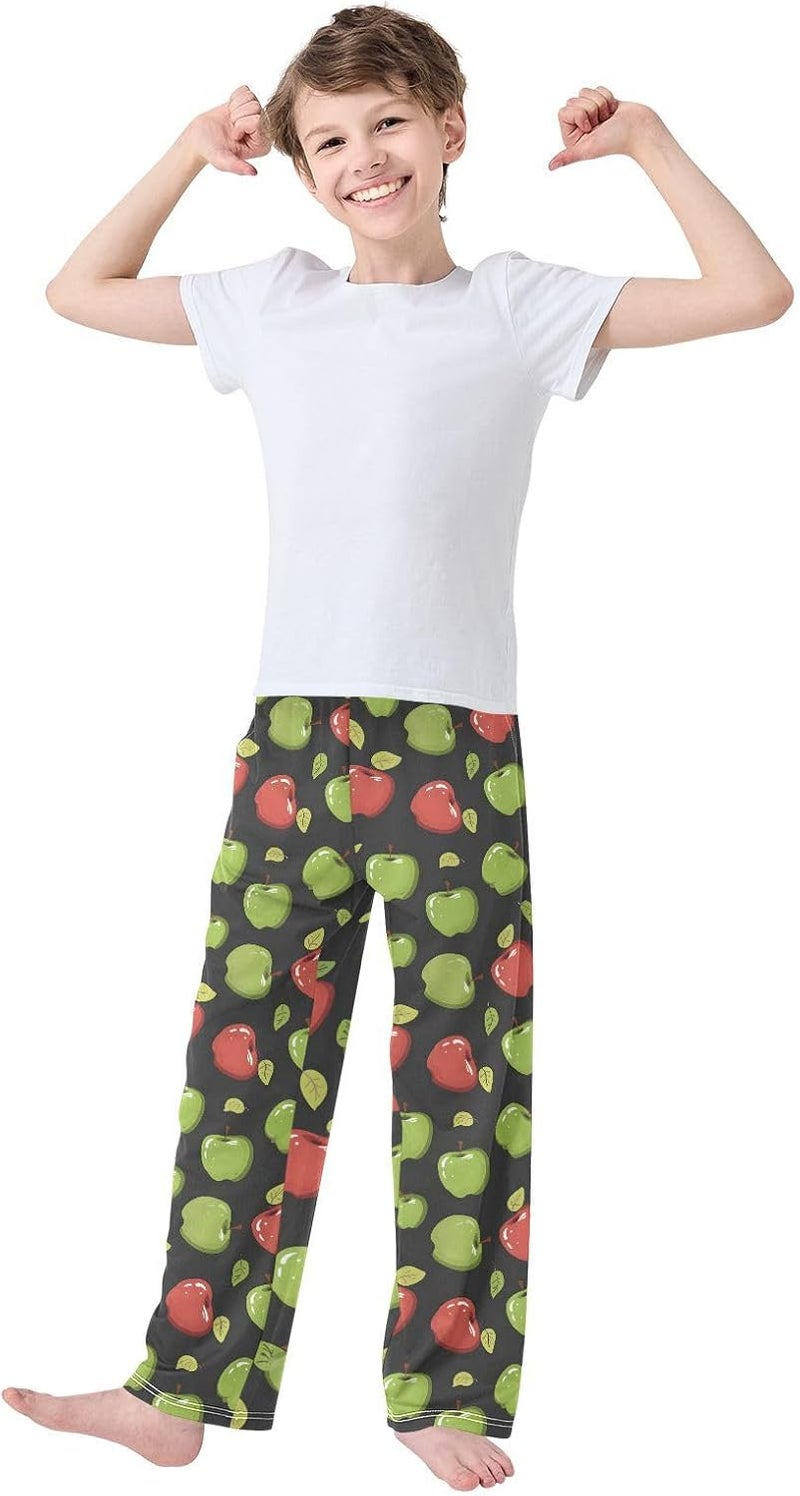 senya Pajama Pants Sleep Pants Soft Elastic Waist Pajama Lounge Pants Red Apples Green Apples for 6-14 Years Old - Image 3